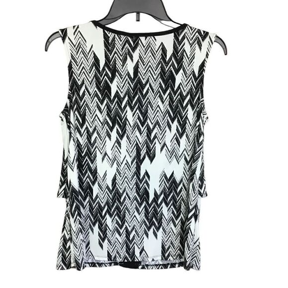 New Directions Layered Tank Style Blouse Sleeveless White Black Print Small - Picture 8 of 11